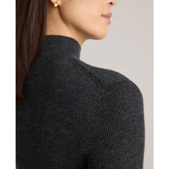 Quince 100% Cashmere Featherweight Ribbed Mock Neck Turtleneck Sweater Gray - Picture 3 of 15